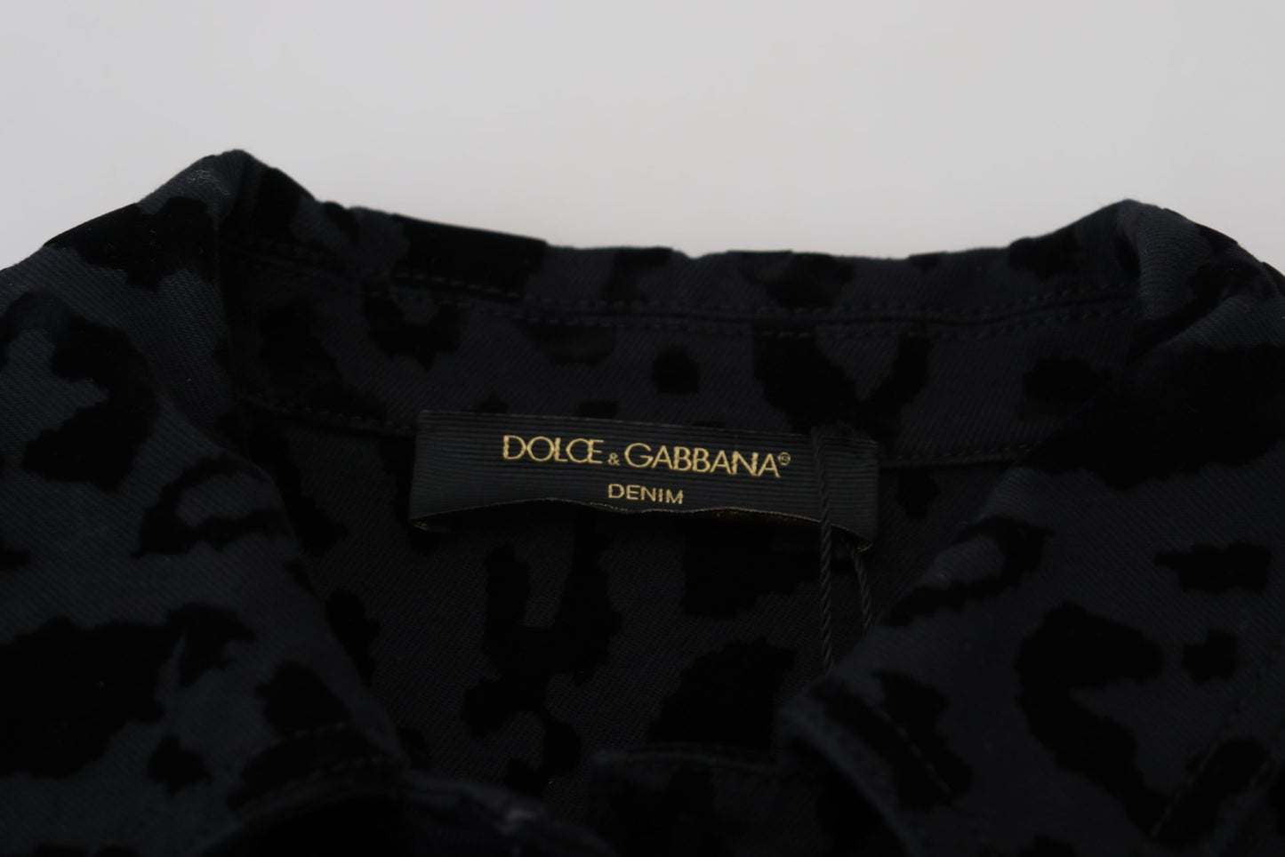 Dolce &amp; Gabbana Veste en coton denim à manches longues léopard noir