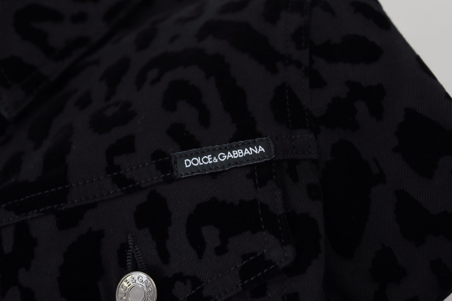 Dolce &amp; Gabbana Veste en coton denim à manches longues léopard noir