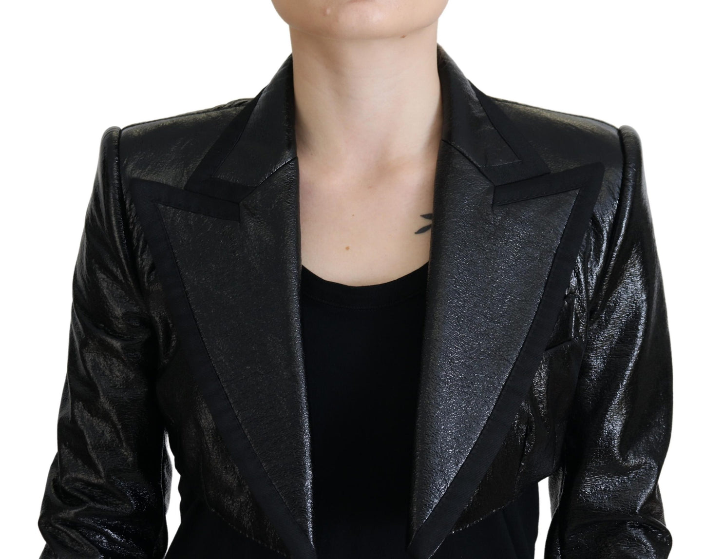 Dolce &amp; Gabbana – Schwarze, langärmlige Crop-Blazer-Baumwolljacke