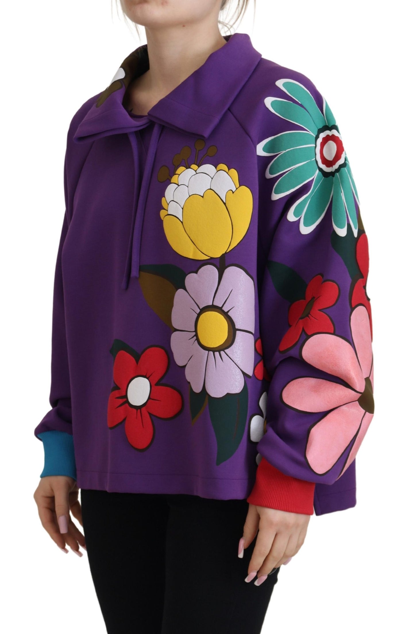 Dolce & Gabbana Elegant Purple Floral Pullover Sweater