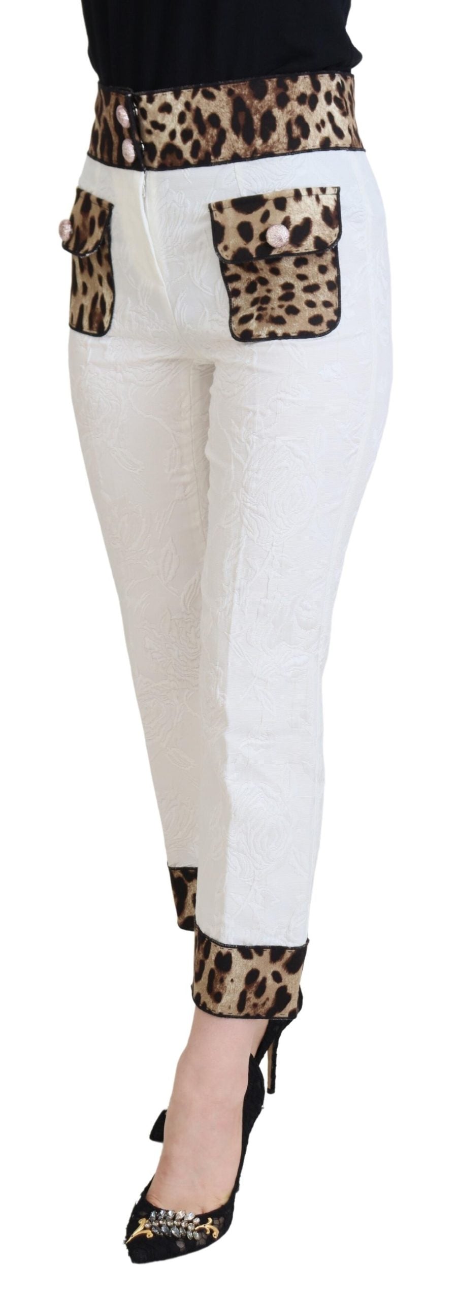 Dolce &amp; Gabbana Pantalon taille haute à imprimé léopard blanc