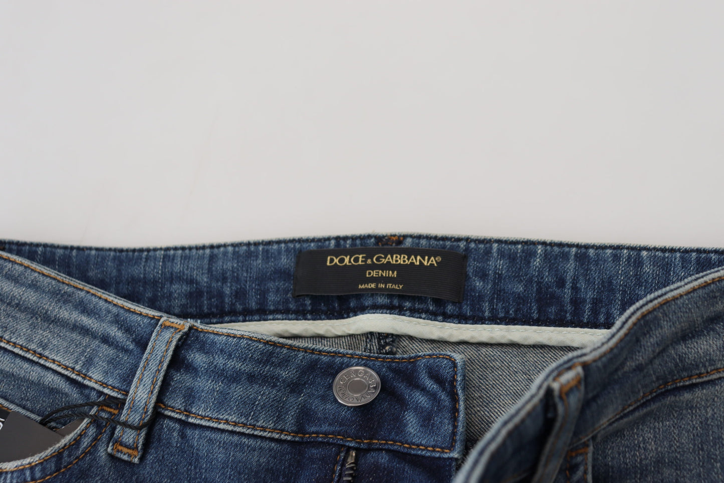 Dolce &amp; Gabbana Jean en denim en lambeaux de coton délavé bleu