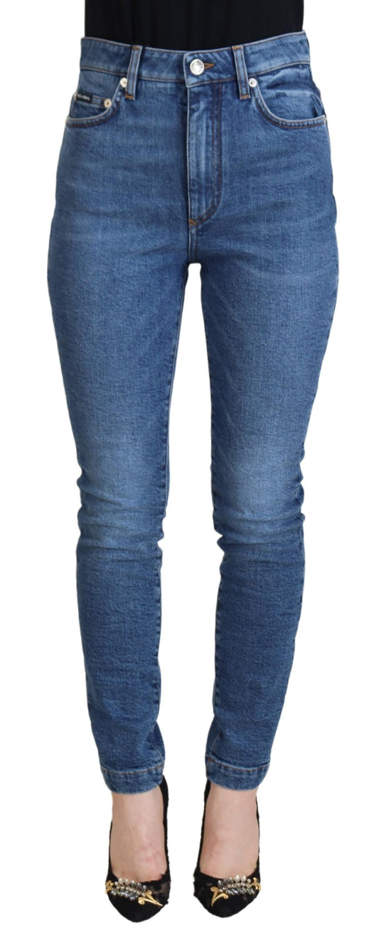 Dolce &amp; Gabbana Jean skinny taille haute en coton bleu