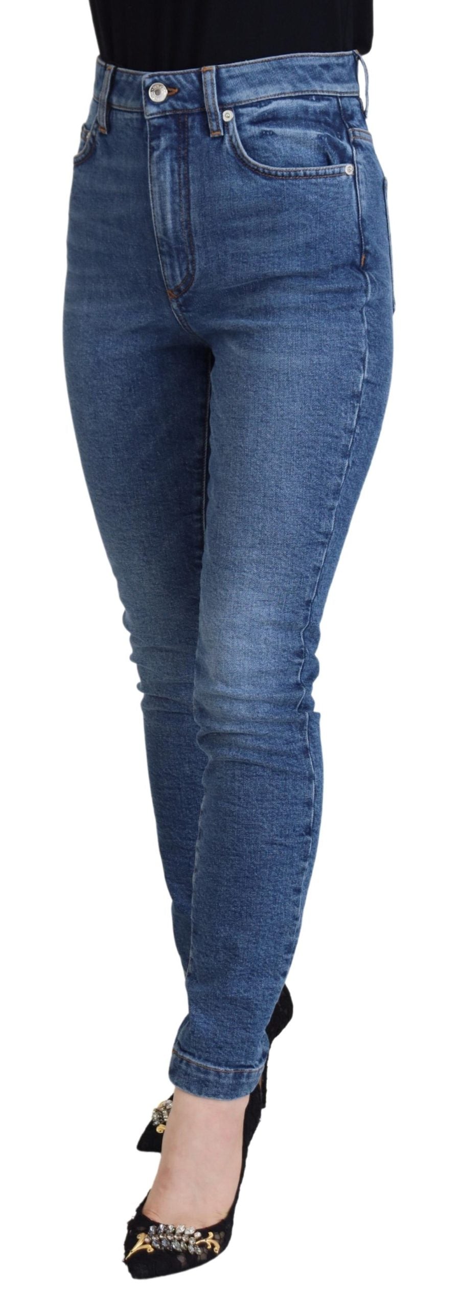 Dolce &amp; Gabbana Jean skinny taille haute en coton bleu