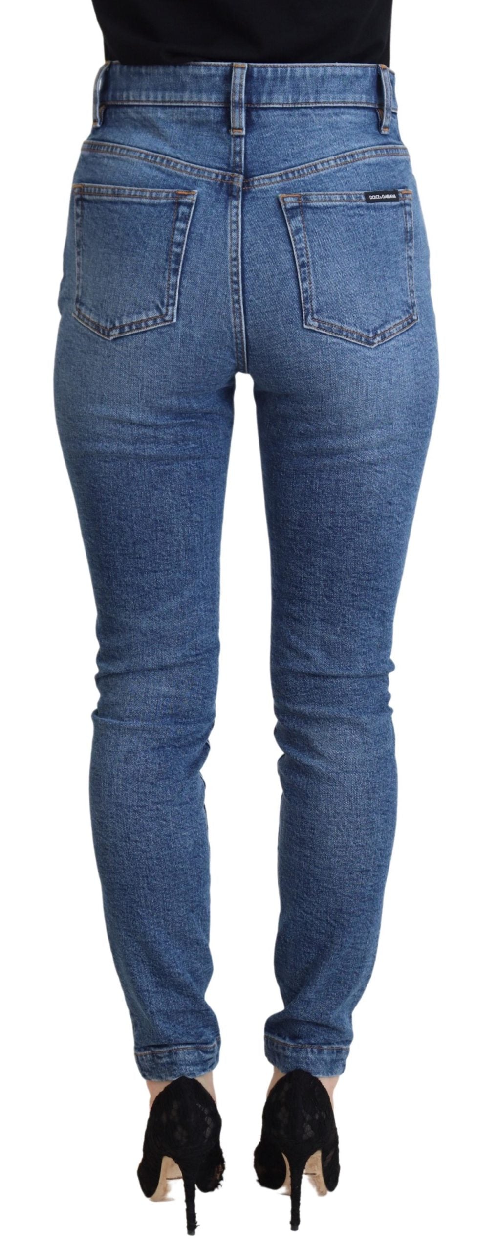 Dolce &amp; Gabbana Jean skinny taille haute en coton bleu