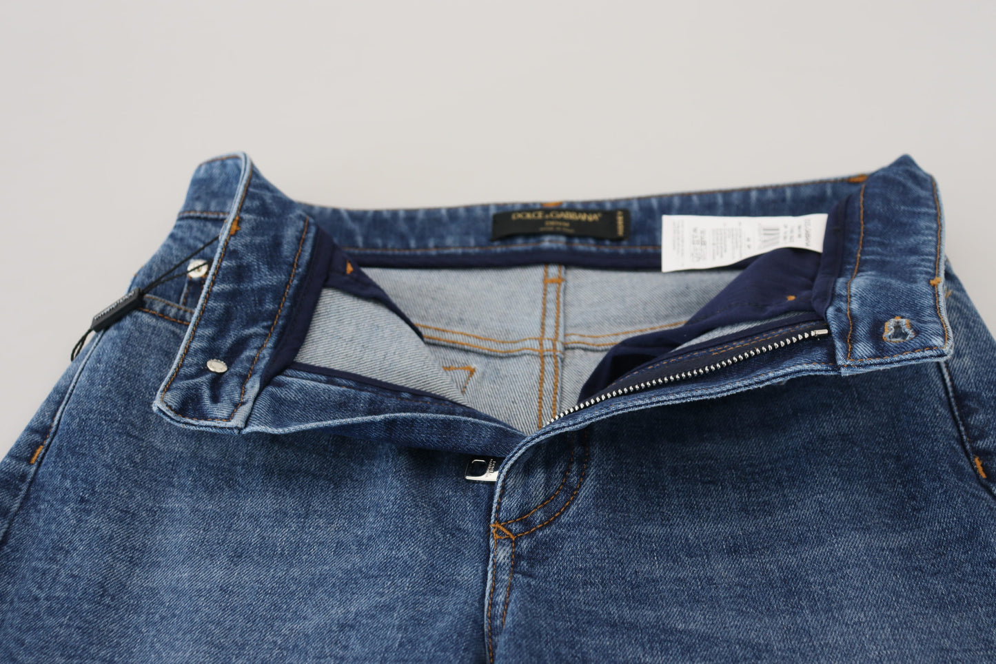 Dolce &amp; Gabbana – Blaue Skinny-Denim-Jeans aus Baumwolle mit hoher Taille