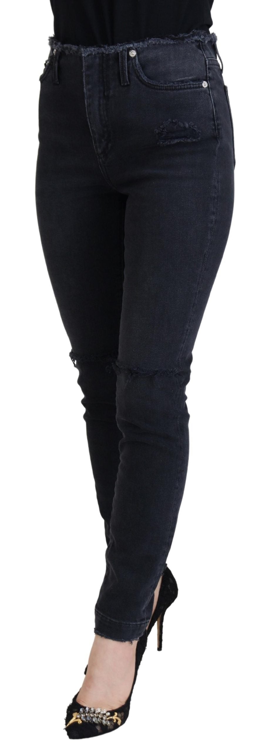 Dolce &amp; Gabbana Jean skinny taille haute en coton noir