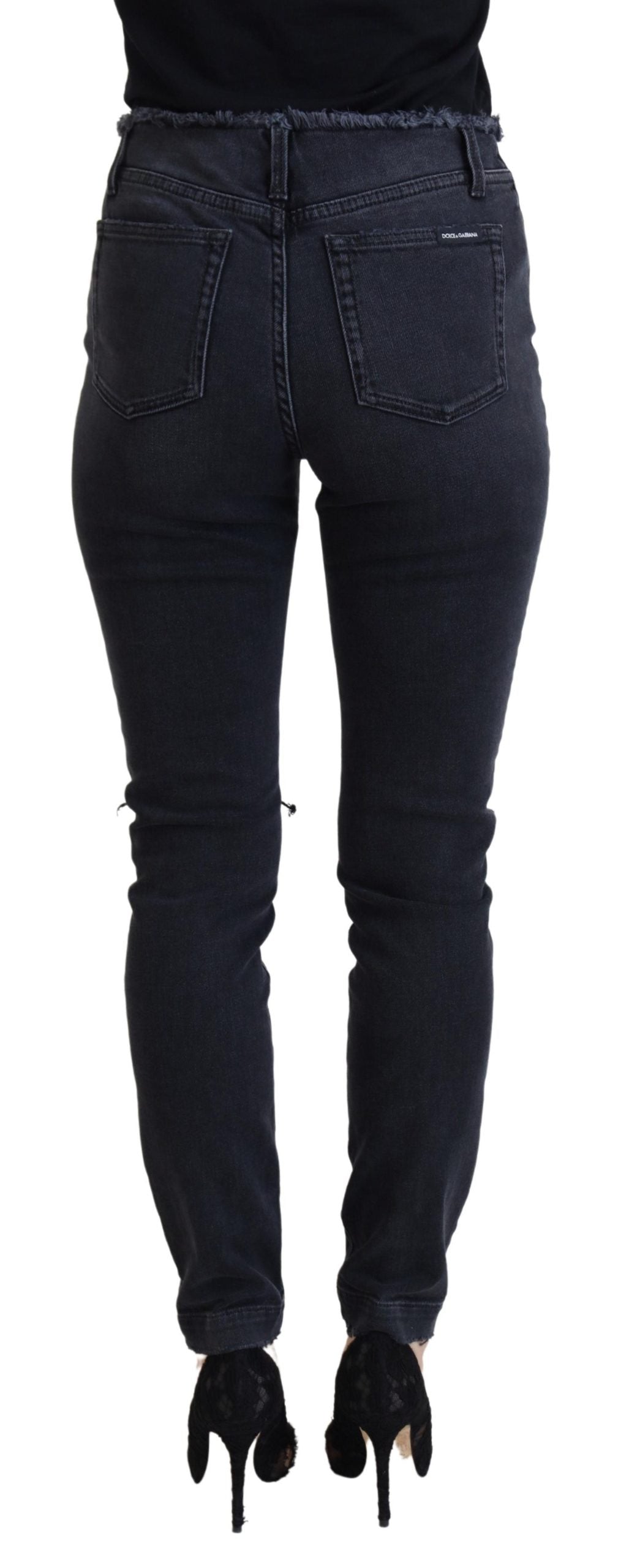 Dolce &amp; Gabbana Jean skinny taille haute en coton noir