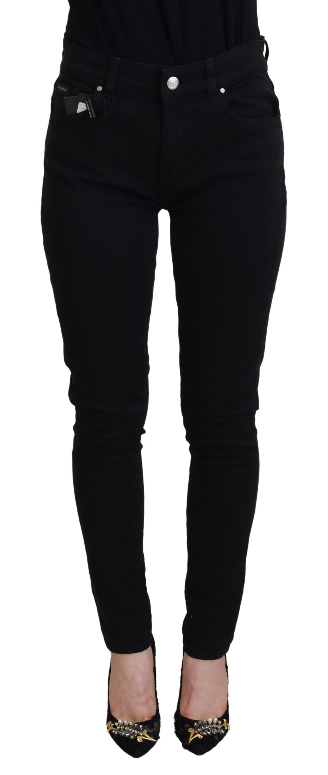 Dolce &amp; Gabbana Jean skinny taille moyenne en coton noir