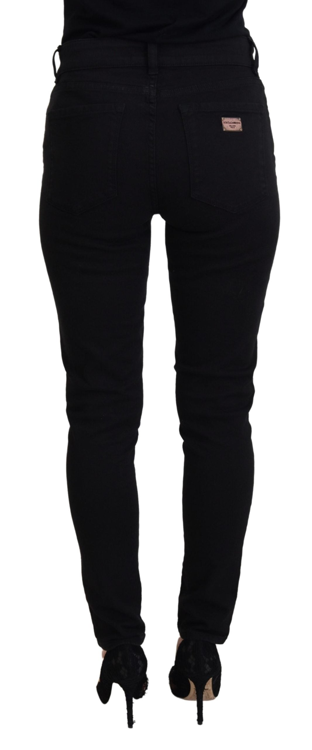 Dolce &amp; Gabbana Jean skinny taille moyenne en coton noir