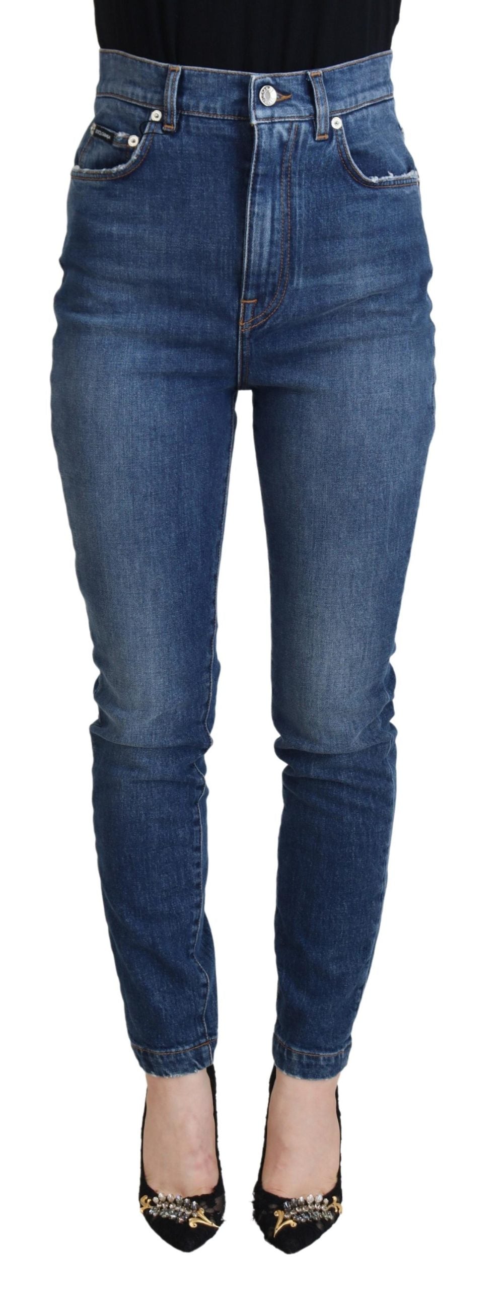 Dolce &amp; Gabbana Jean skinny taille haute en coton bleu