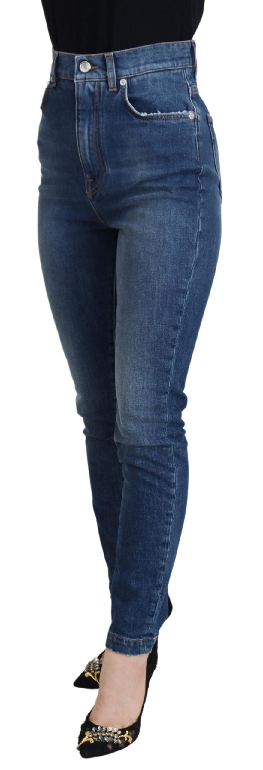 Dolce &amp; Gabbana Blaue Skinny-Denim-Jeans aus Baumwolle mit hoher Taille