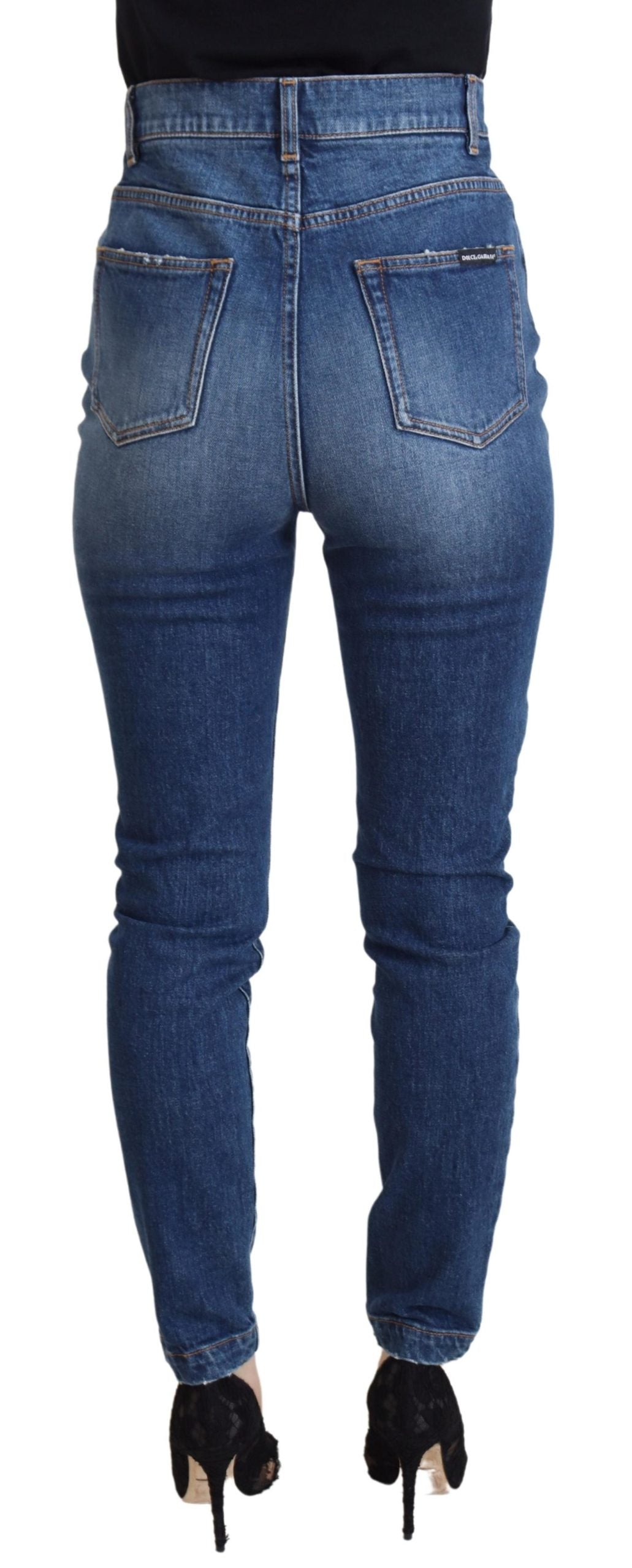 Dolce &amp; Gabbana Jean skinny taille haute en coton bleu