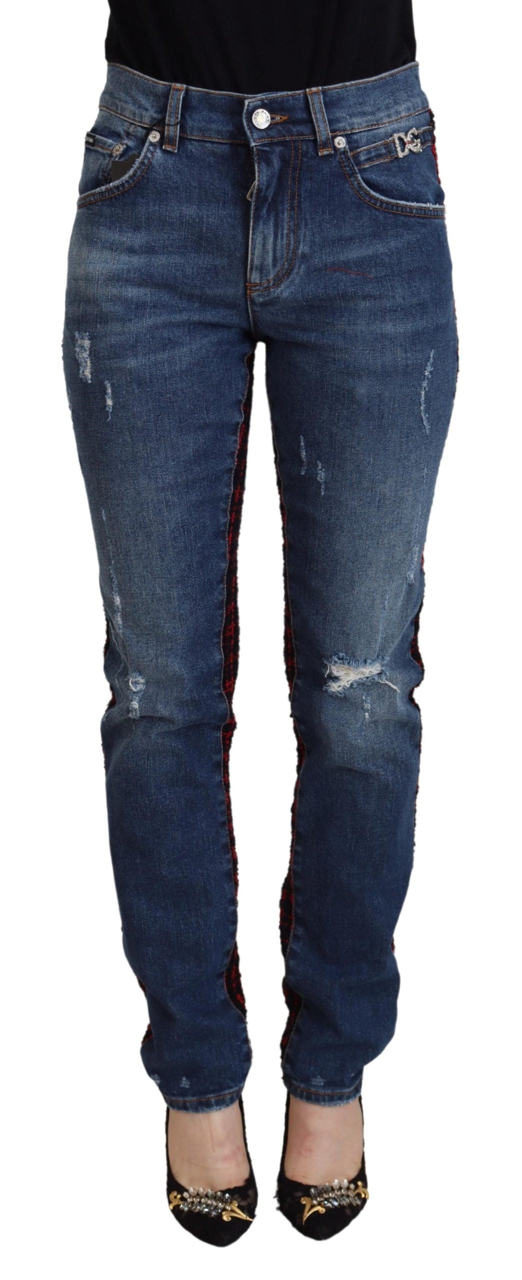 Dolce &amp; Gabbana Jean skinny bleu à carreaux dans le dos