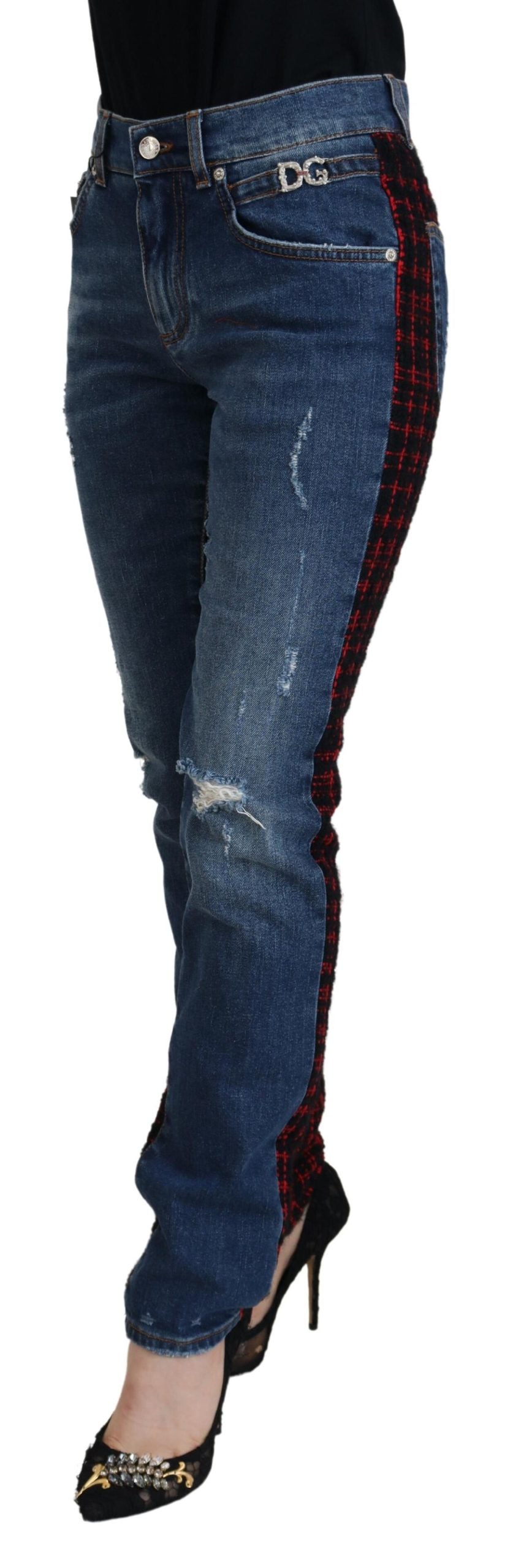 Dolce &amp; Gabbana Jean skinny bleu à carreaux dans le dos