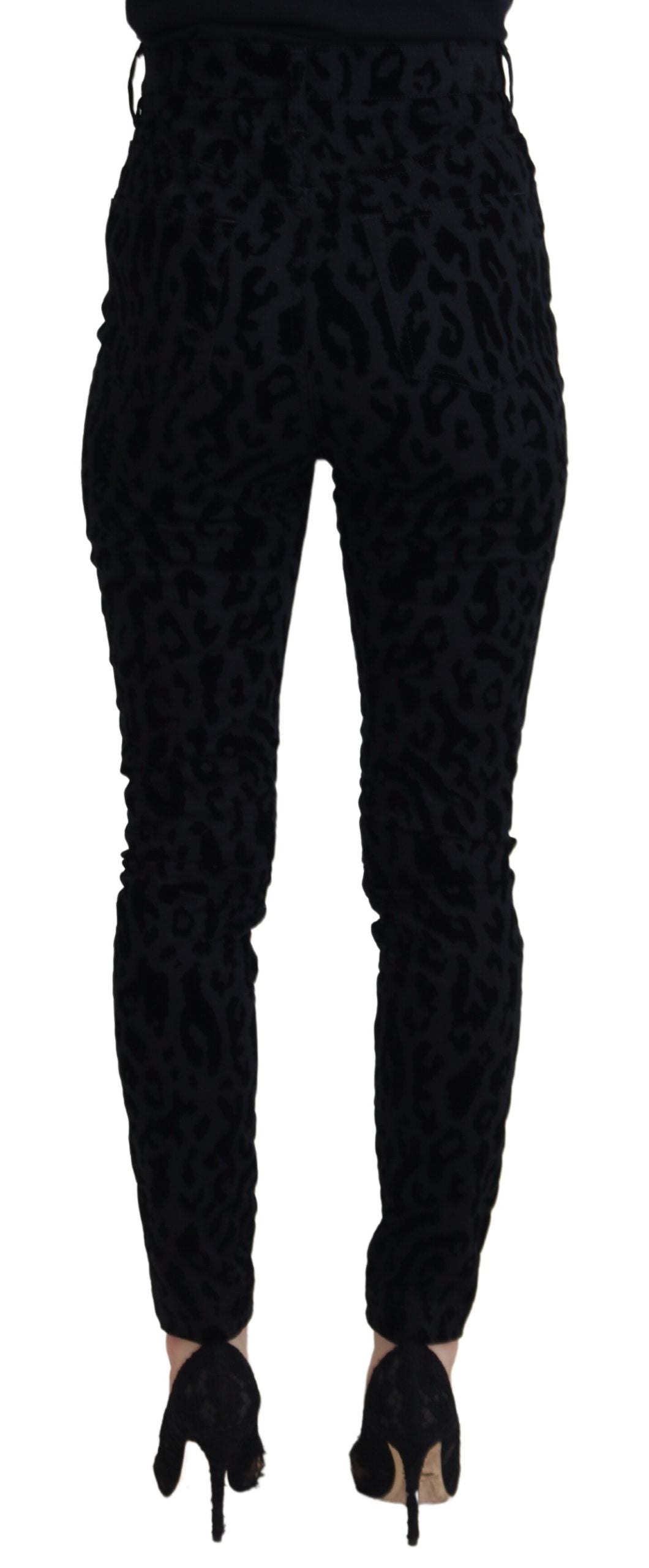 Schwarze Skinny-Denim-Jeans mit Leopardenmuster von Dolce &amp; Gabbana