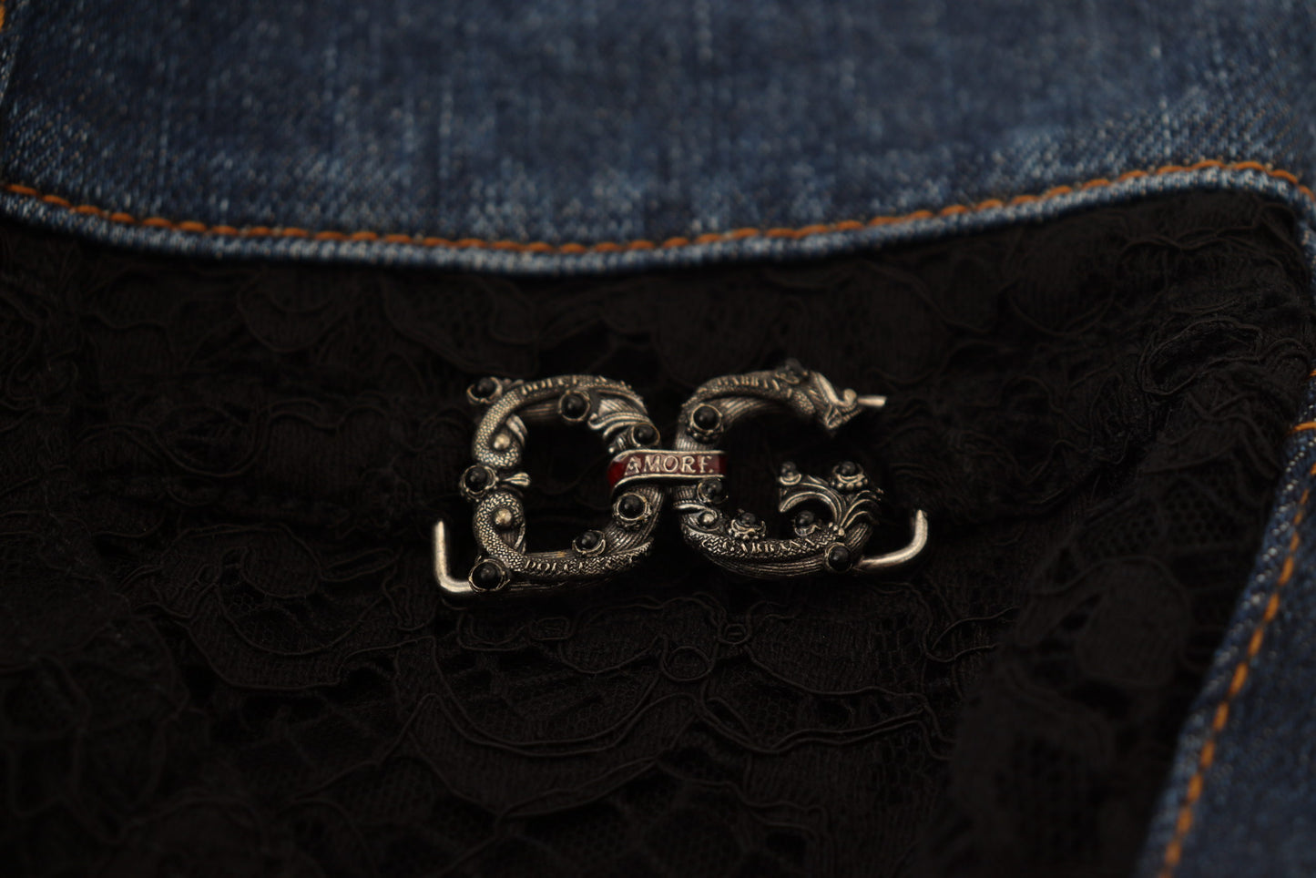 Dolce &amp; Gabbana Jean skinny noir à dentelle florale sur le devant