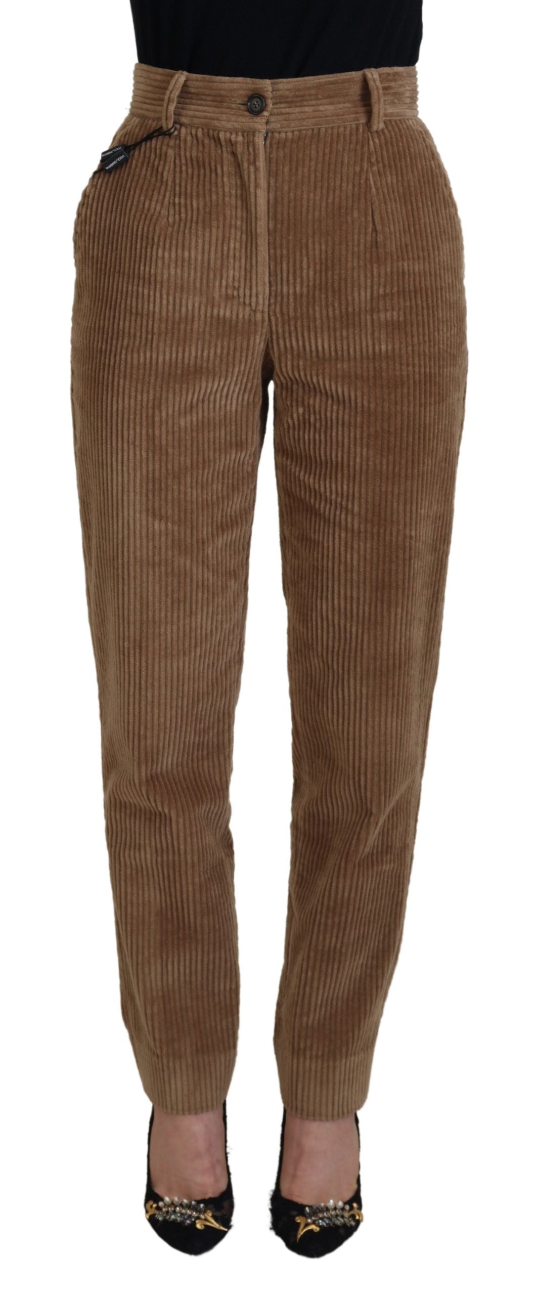 Dolce &amp; Gabbana Pantalon fuselé en coton velours côtelé marron