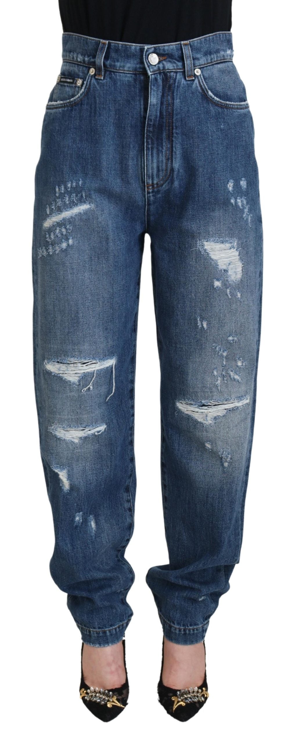 Dolce &amp; Gabbana Blue Washed Cotton Fattered Denim Jeans