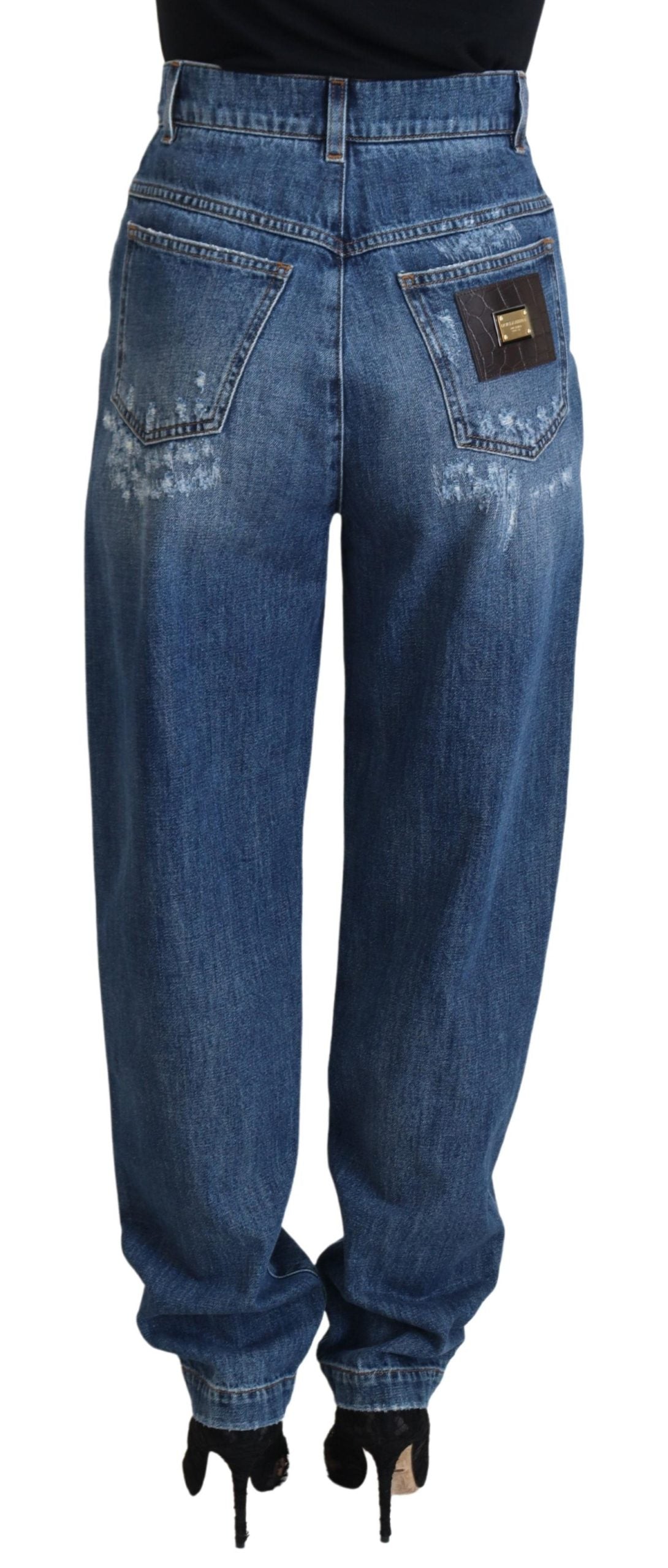 Dolce &amp; Gabbana Blue Washed Cotton Fattered Denim Jeans