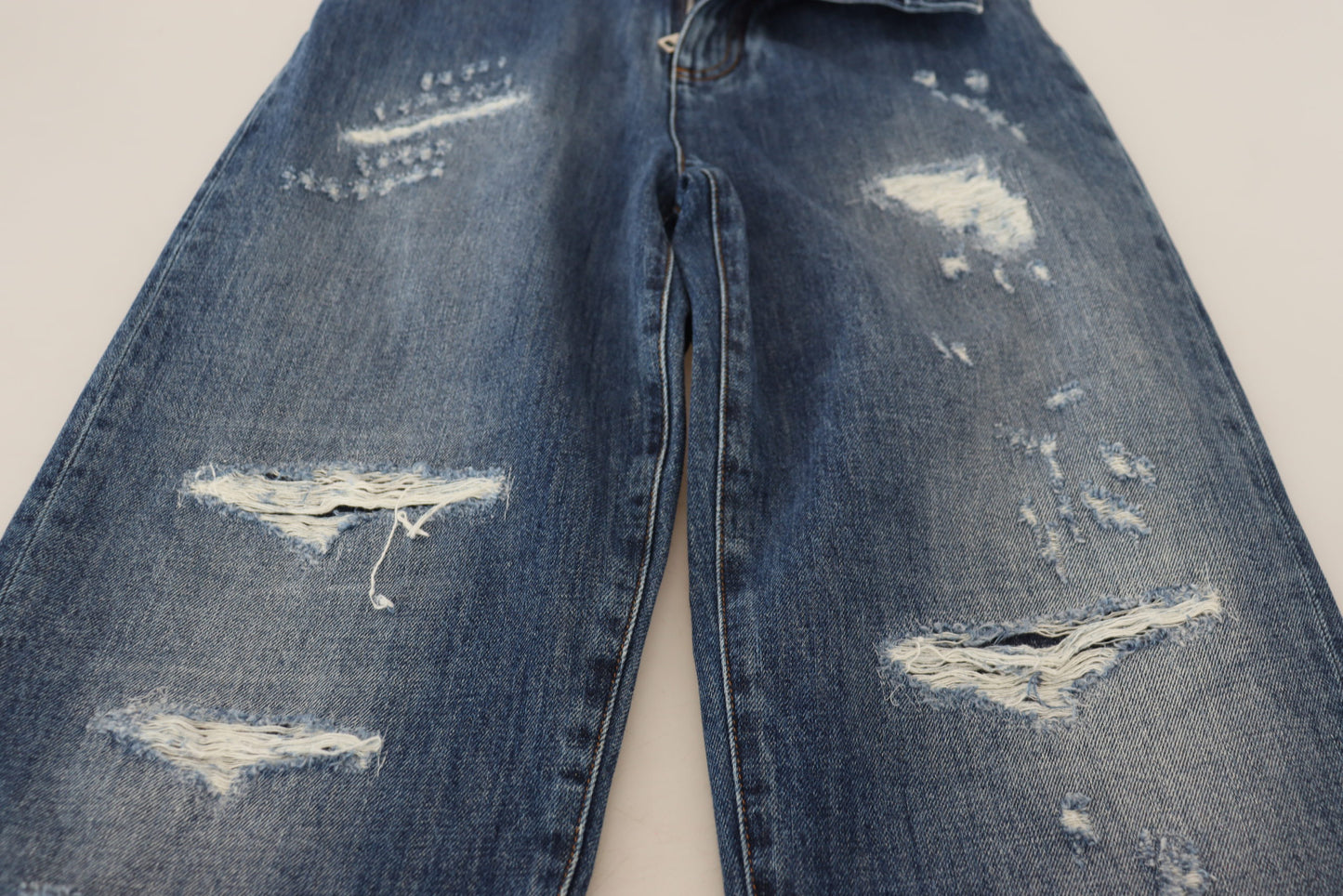 Dolce &amp; Gabbana Blue Washed Cotton Fattered Denim Jeans