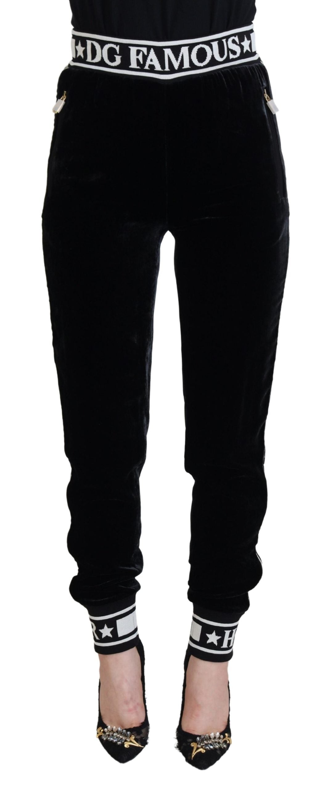 Dolce &amp; Gabbana Pantalon en velours noir avec logo DG