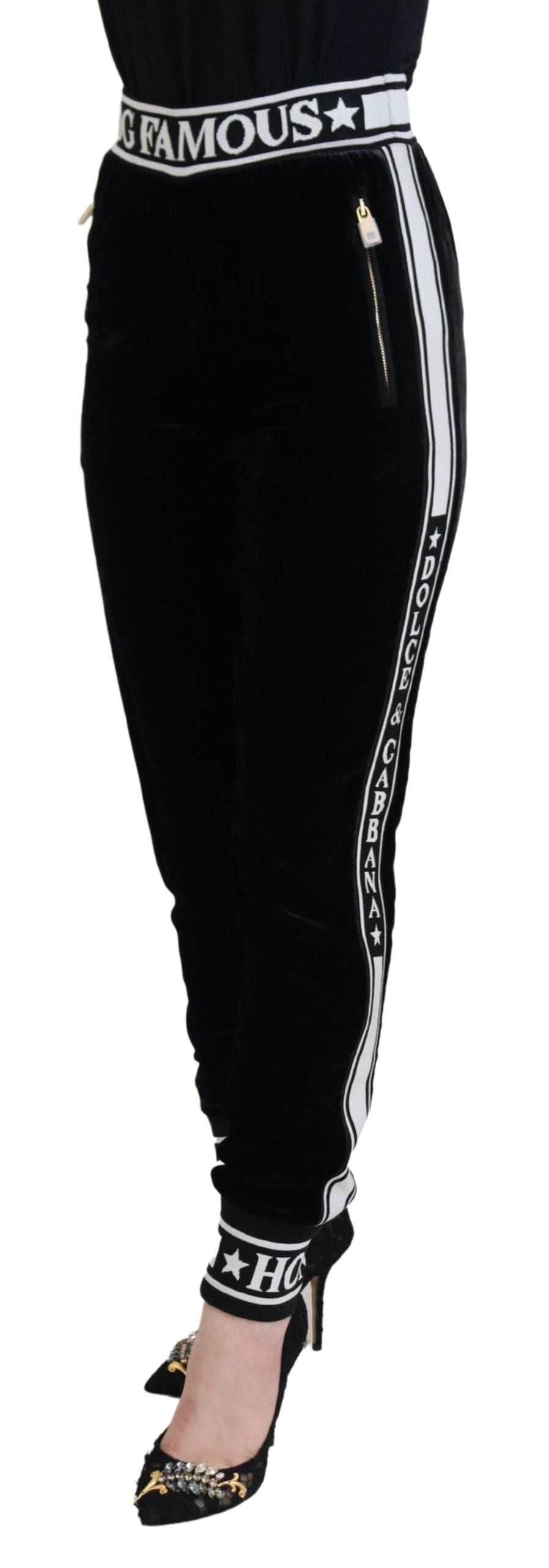 Dolce &amp; Gabbana Pantalon en velours noir avec logo DG