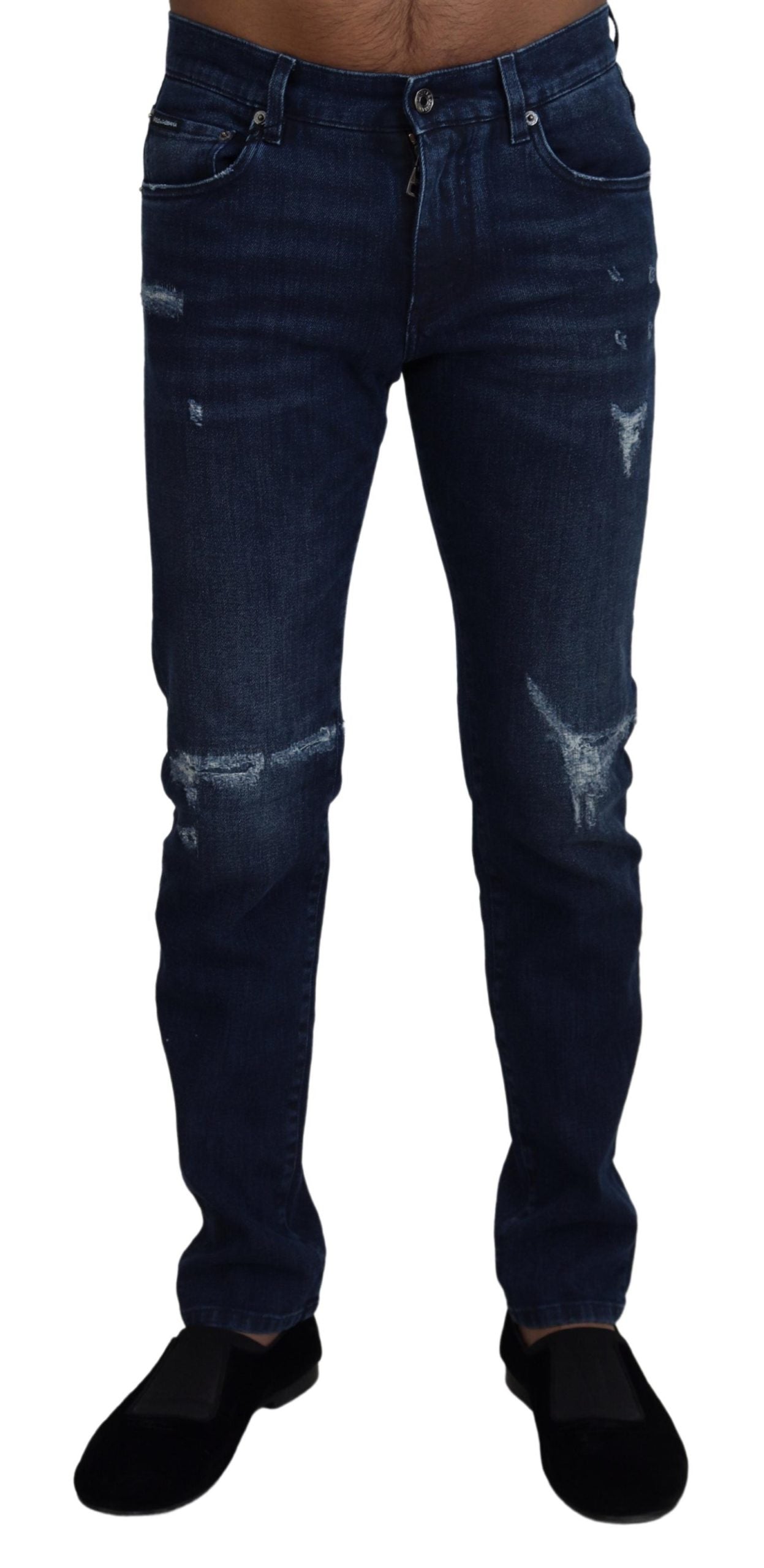 Dolce &amp; Gabbana Jean skinny en lambeaux de coton bleu