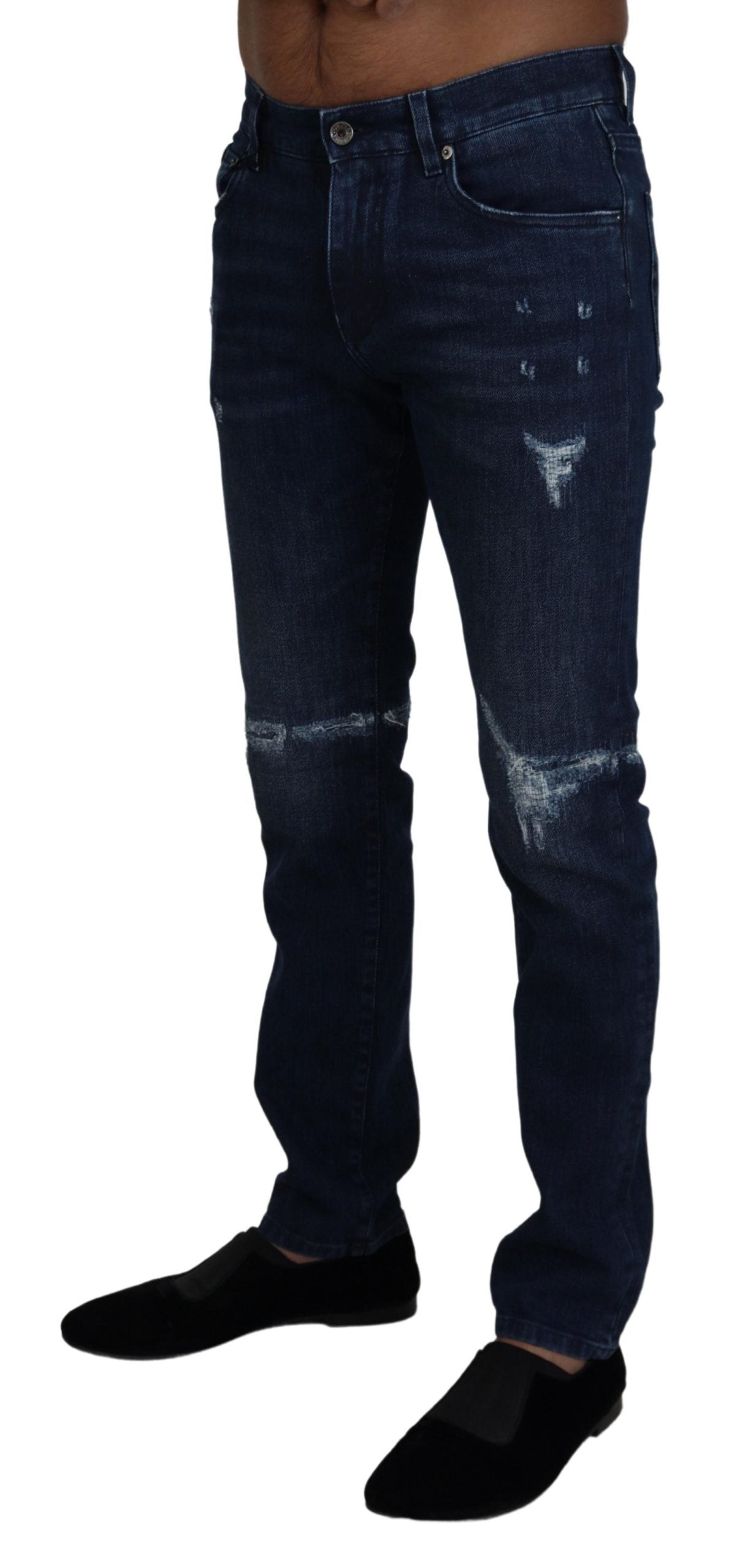 Dolce &amp; Gabbana Jean skinny en lambeaux de coton bleu