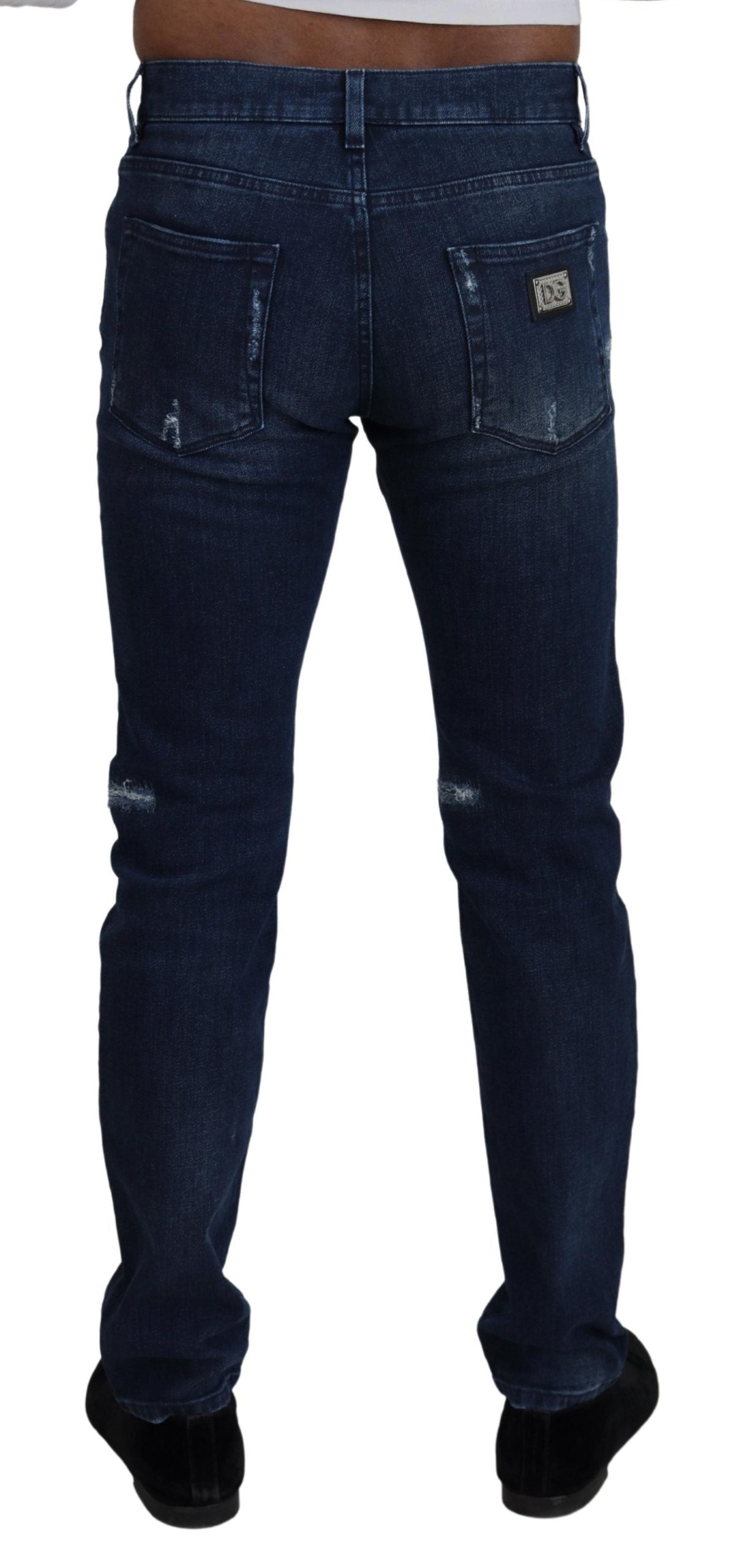 Dolce &amp; Gabbana Blaue Skinny-Jeans aus zerfetztem Baumwolldenim