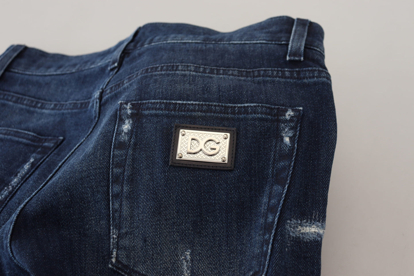 Dolce &amp; Gabbana Blaue Skinny-Jeans aus zerfetztem Baumwolldenim