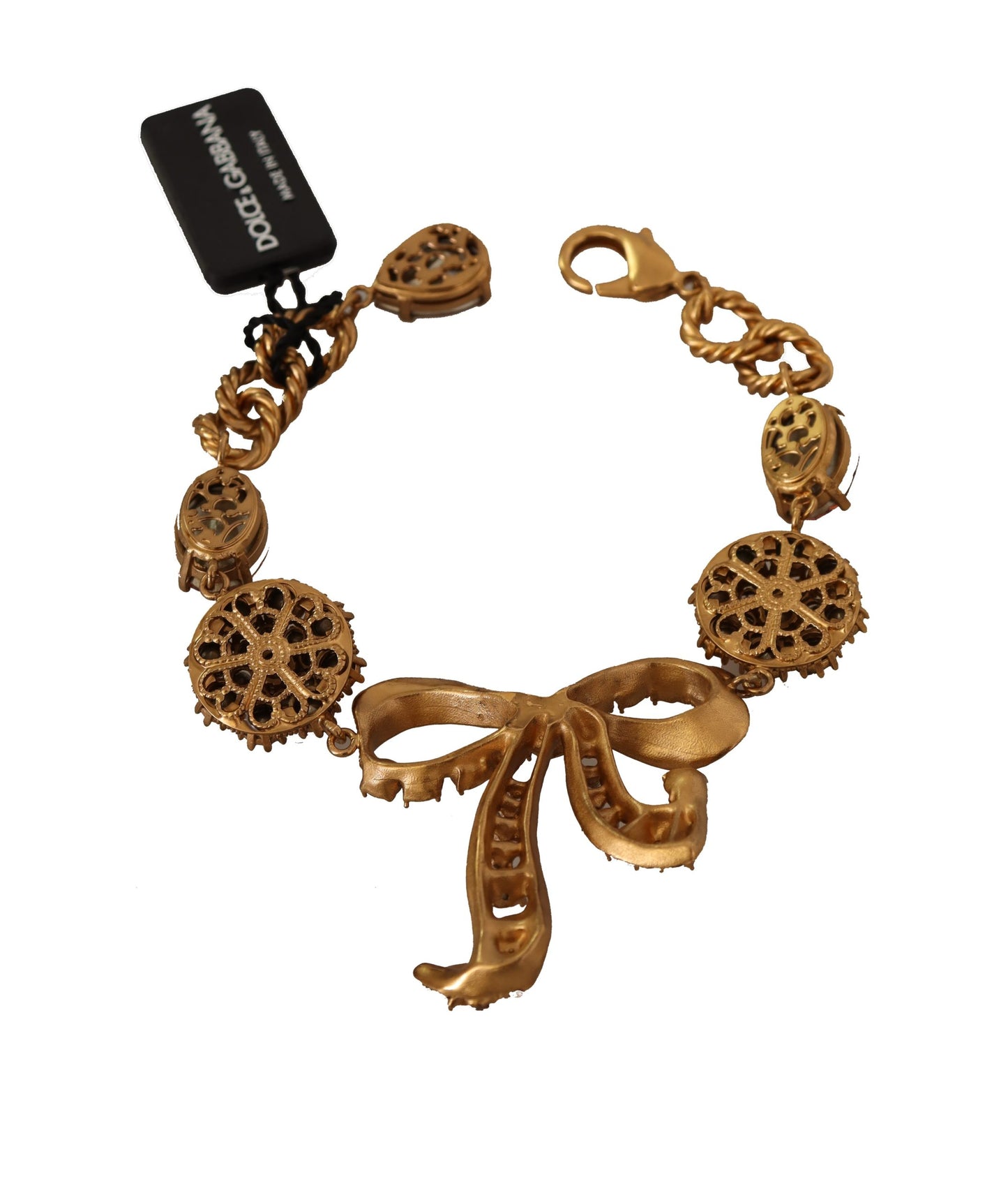 Dolce &amp; Gabbana Gold-Messing-Armband mit barocker Kristallverzierung