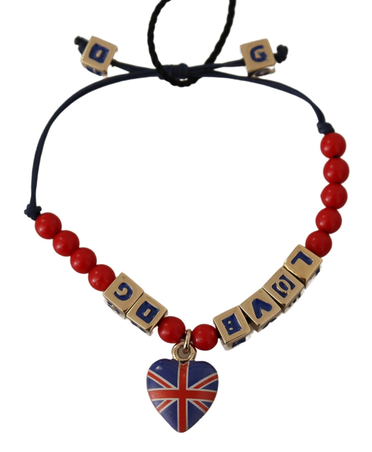 Dolce &amp; Gabbana Rot-blaues Perlenarmband mit DG LOVES LONDON-Flagge