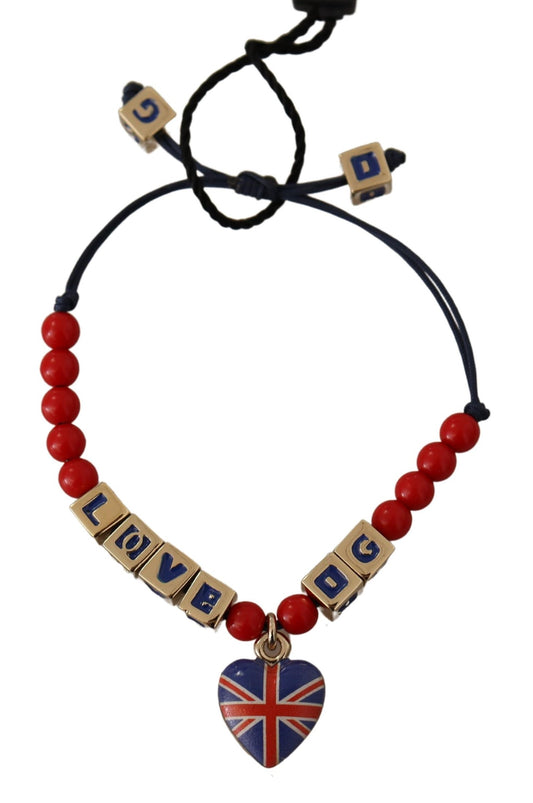 Dolce &amp; Gabbana Rot-blaues Perlenarmband mit DG LOVES LONDON-Flagge