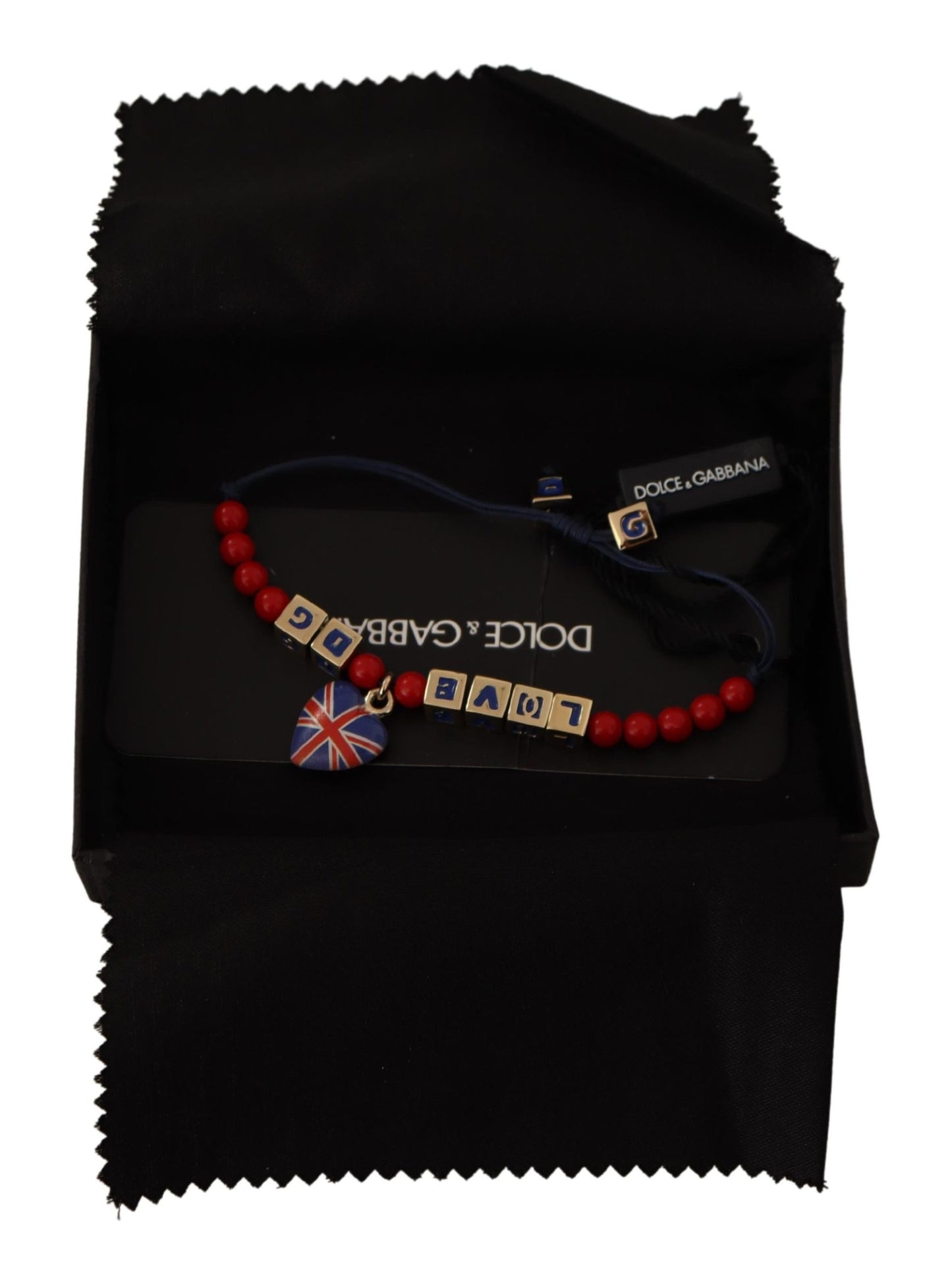 Dolce &amp; Gabbana Rot-blaues Perlenarmband mit DG LOVES LONDON-Flagge