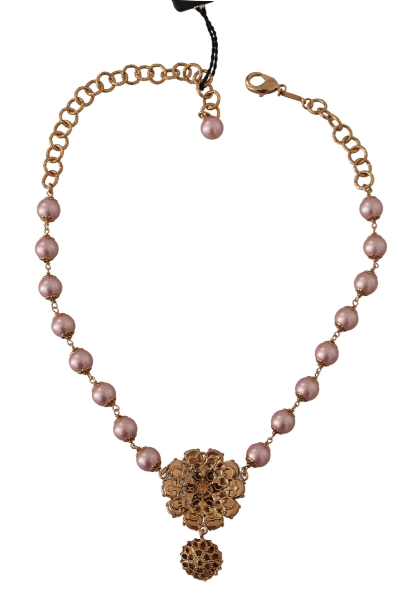 Dolce &amp; Gabbana Collier à pendentifs en fausses perles roses en laiton doré et cristal