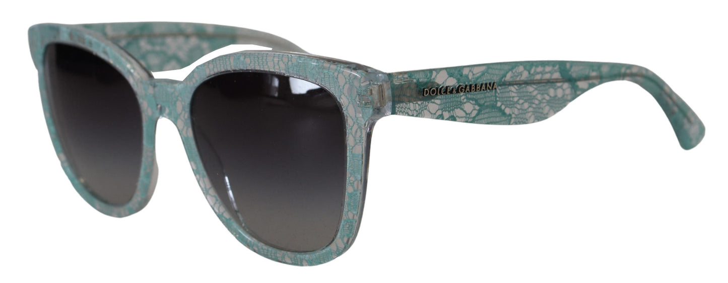 Dolce &amp; Gabbana Lunettes de soleil papillon en acétate de cristal et dentelle bleue DG4190