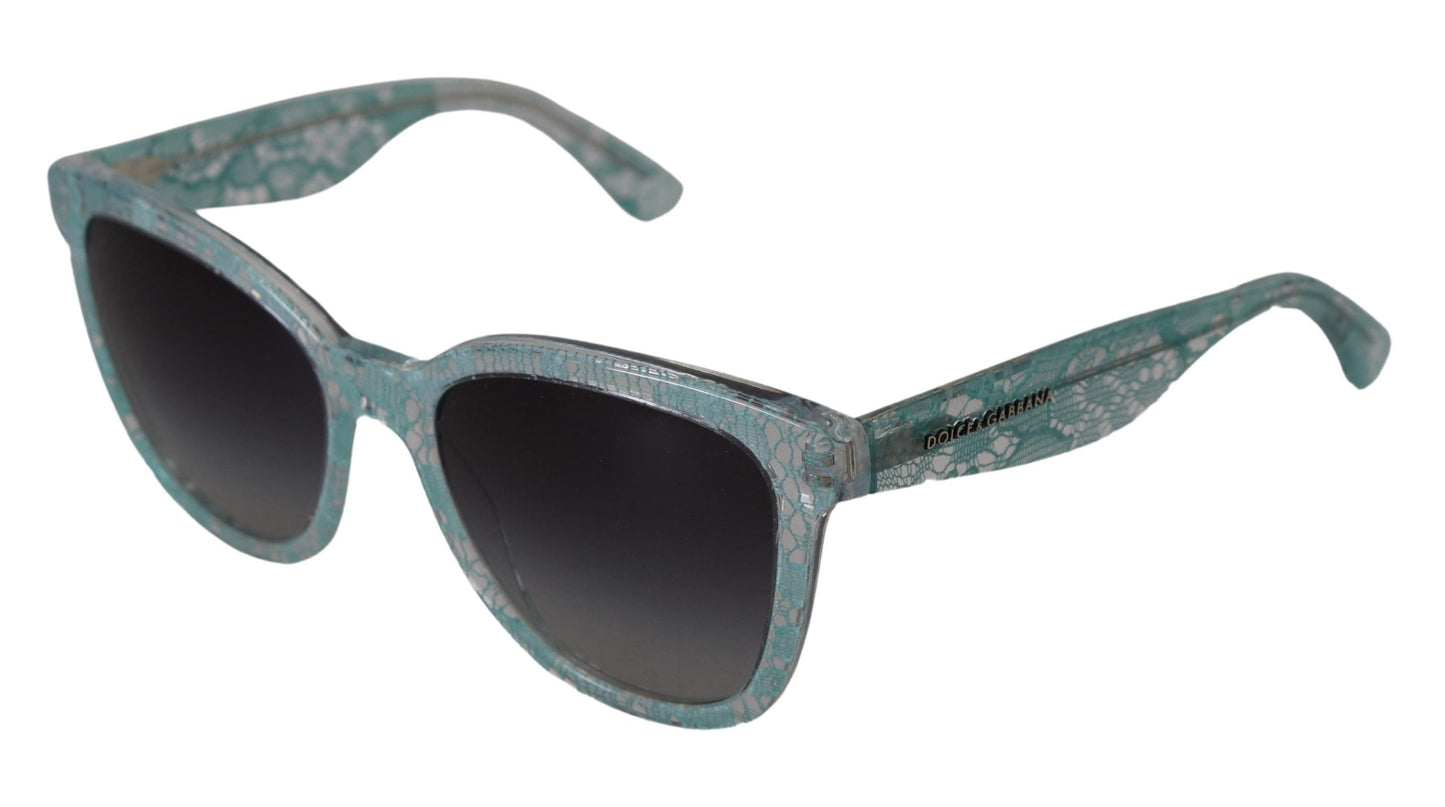 Dolce &amp; Gabbana Lunettes de soleil papillon en acétate de cristal et dentelle bleue DG4190