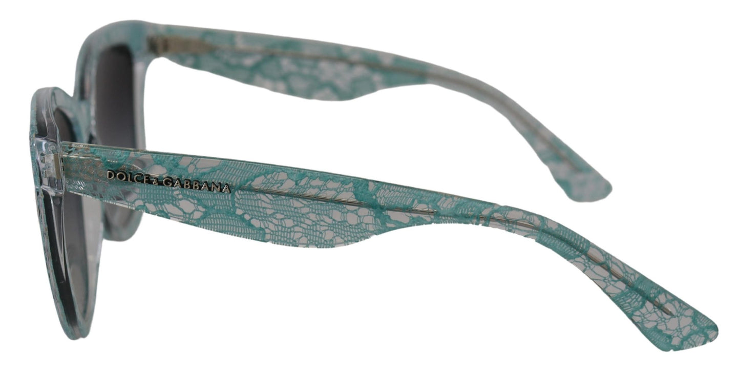 Dolce &amp; Gabbana Lunettes de soleil papillon en acétate de cristal et dentelle bleue DG4190