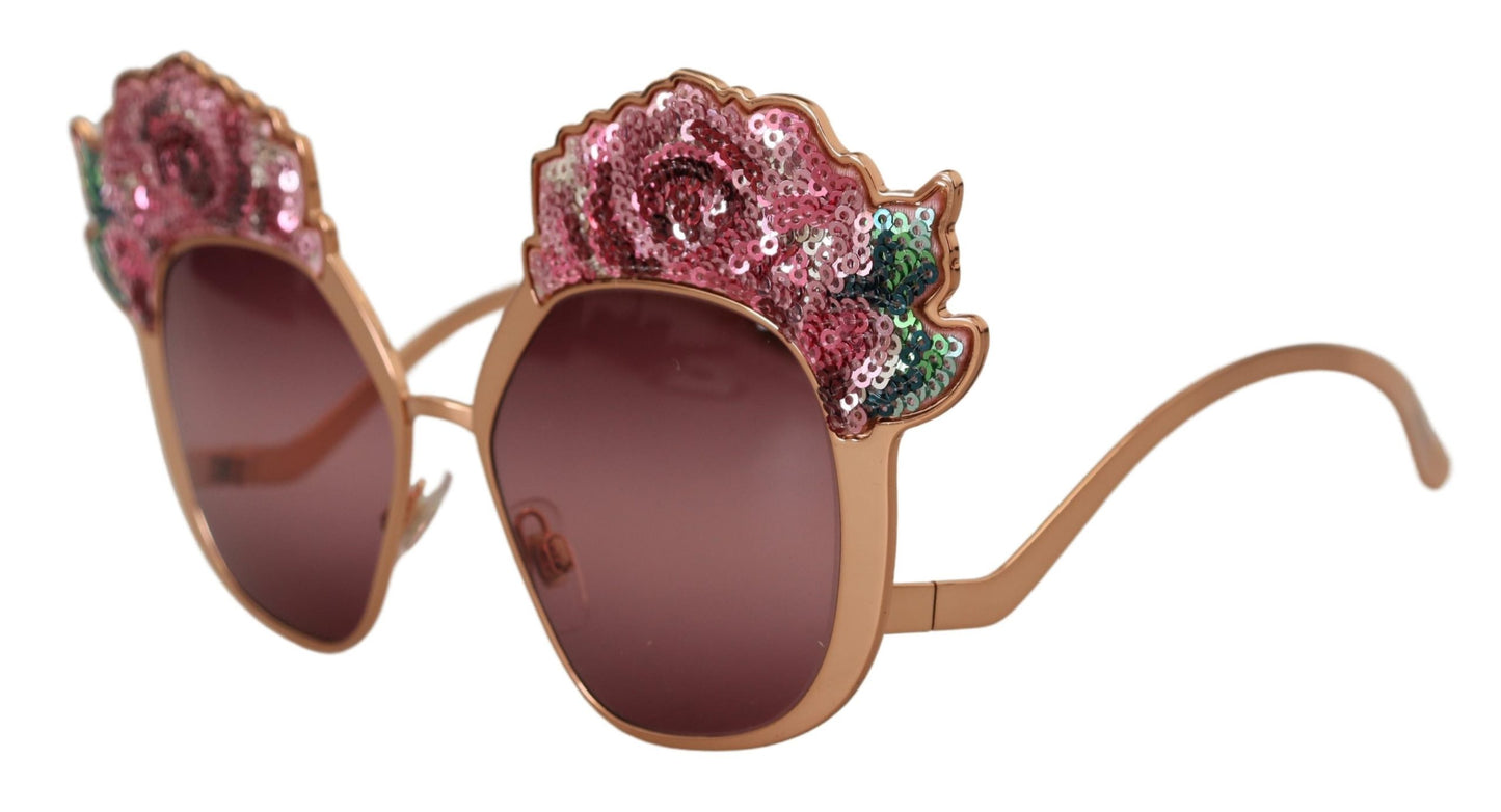 Dolce &amp; Gabbana Lunettes de soleil brodées à paillettes roses et or rose DG2202