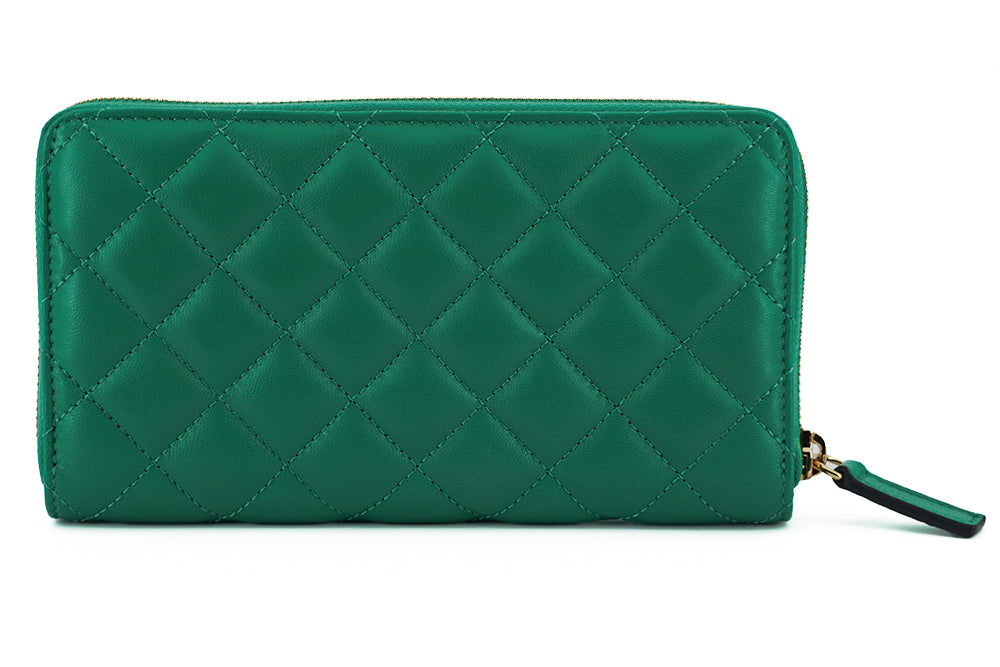 Portefeuille long zippé en cuir vert Versace