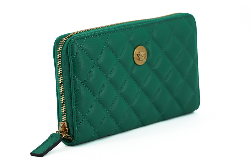 Portefeuille long zippé en cuir vert Versace