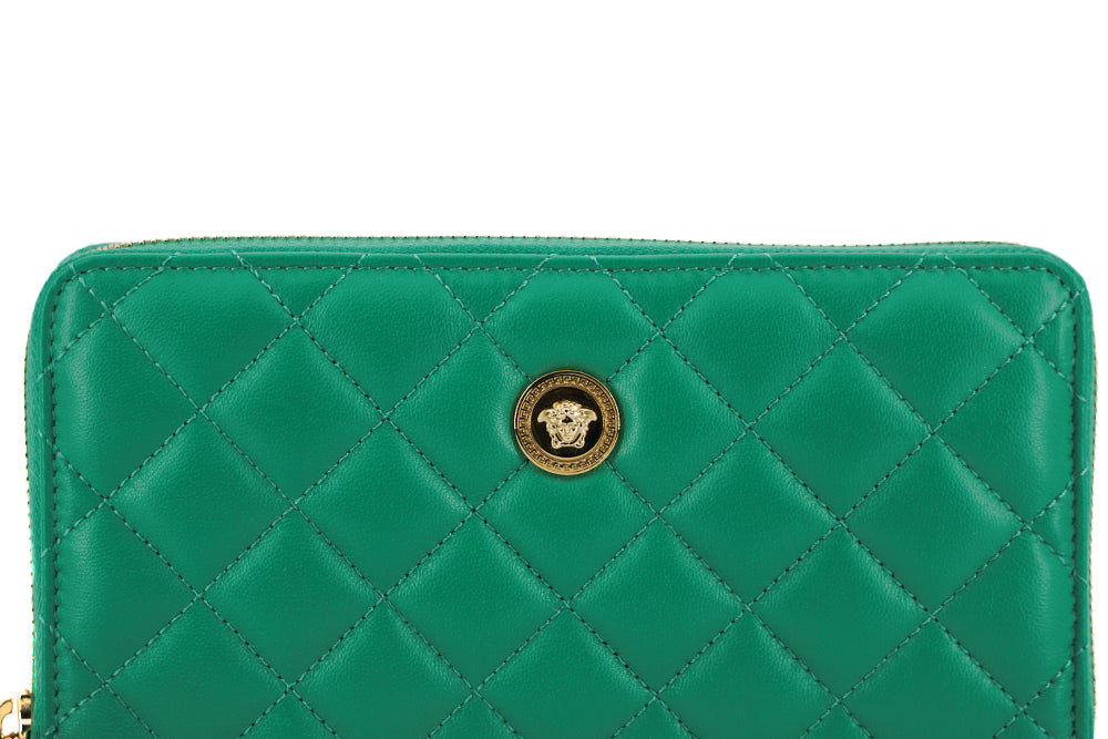 Portefeuille long zippé en cuir vert Versace