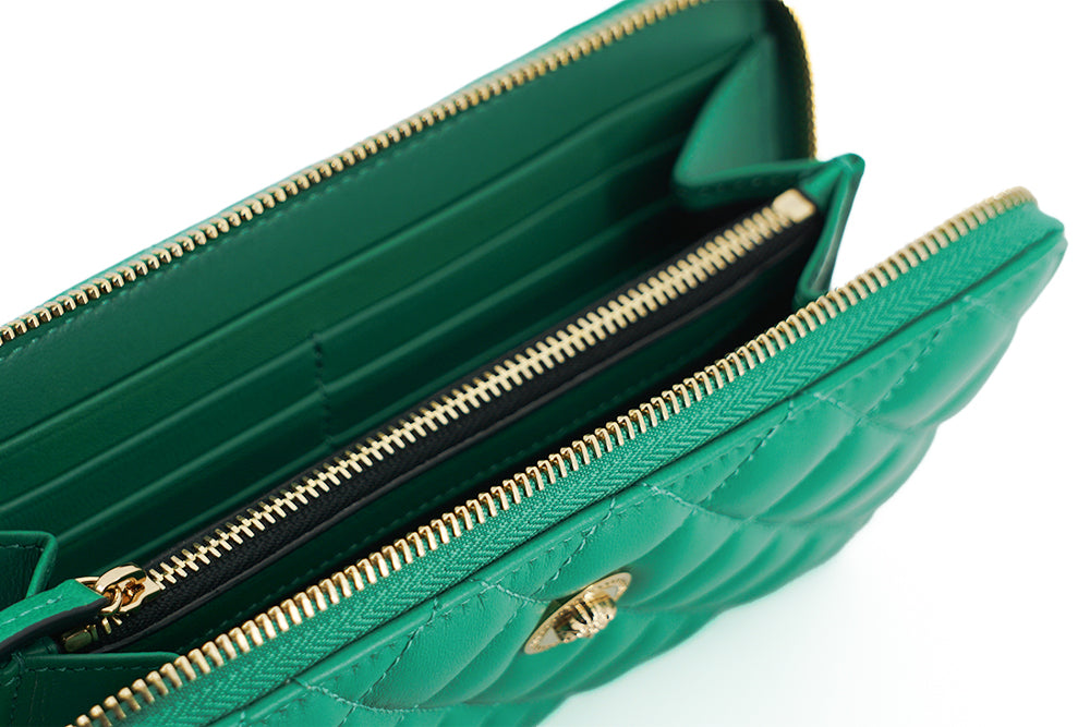 Portefeuille long zippé en cuir vert Versace