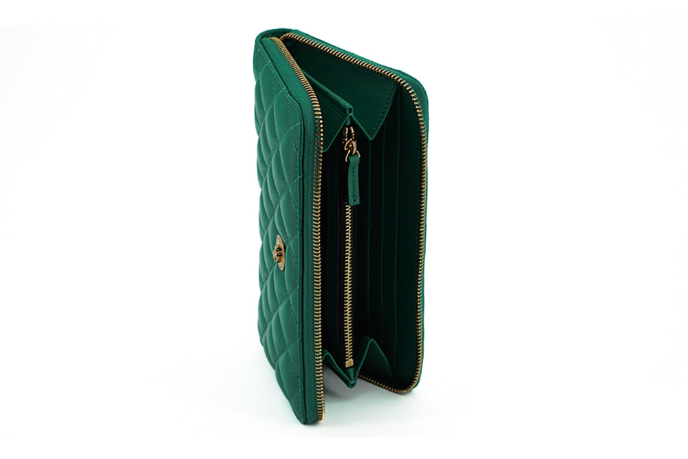 Portefeuille long zippé en cuir vert Versace