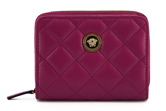 Portefeuille zippé à deux volets en cuir Nappa violet Versace