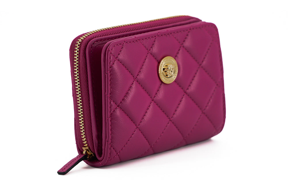 Portefeuille zippé à deux volets en cuir Nappa violet Versace