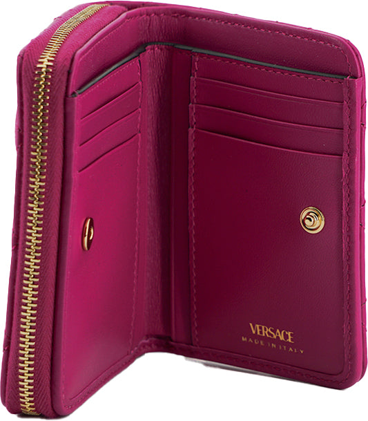 Portefeuille zippé à deux volets en cuir Nappa violet Versace