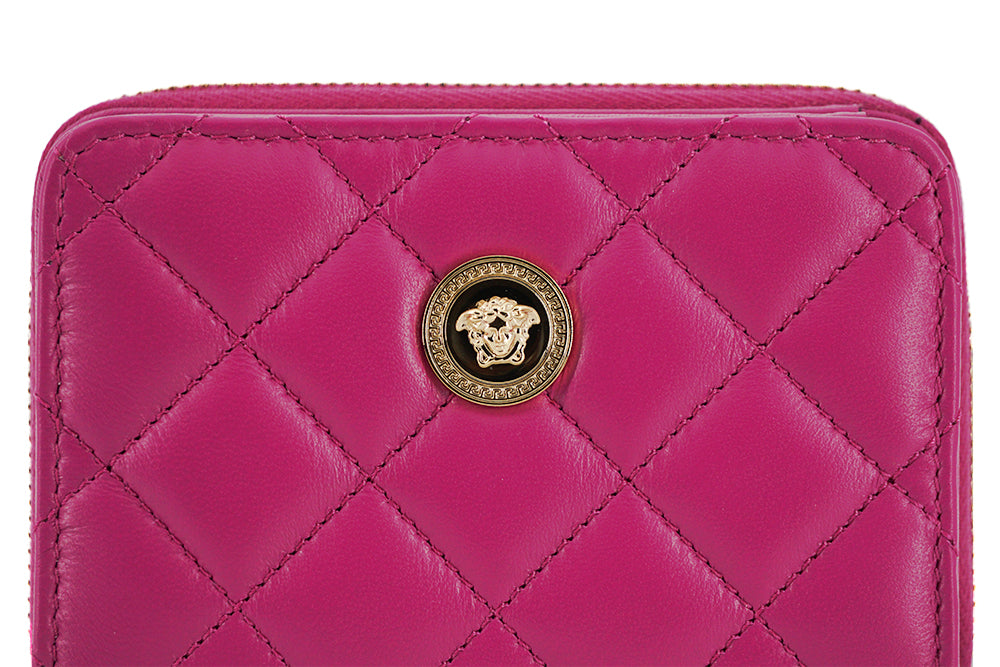 Portefeuille zippé à deux volets en cuir Nappa violet Versace