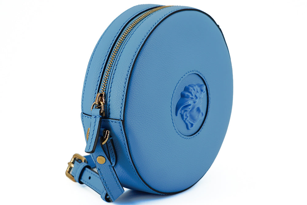 Sac à bandoulière Disco rond en cuir de veau bleu Versace